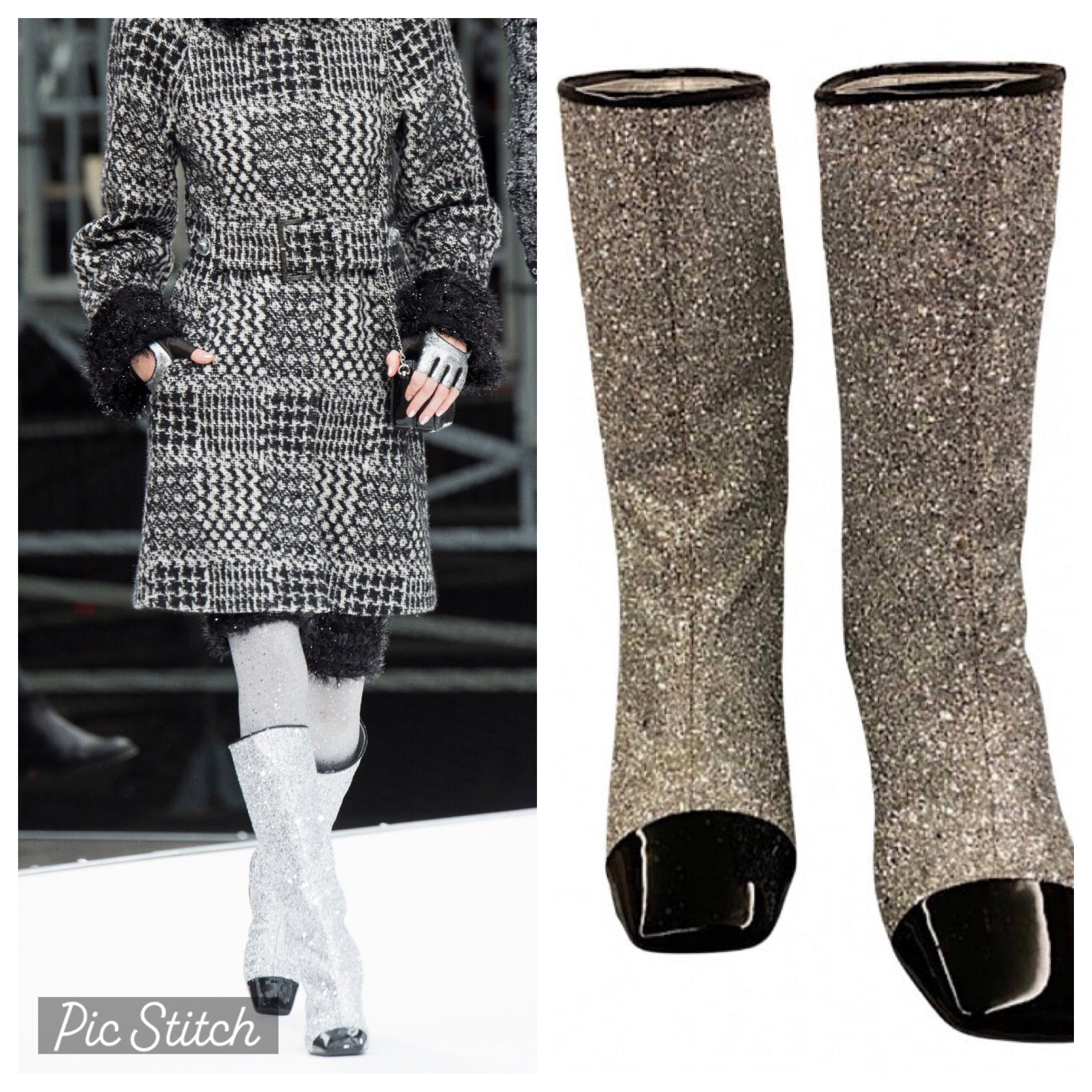 Chanel 17A, 2017 Silver Metallic Glitter Boots EU 41 US 9.5 – HelensChanel