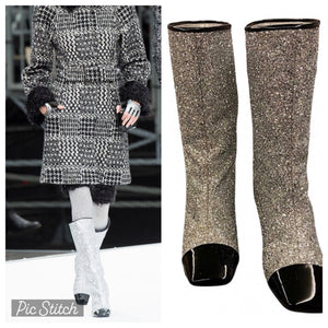 Chanel 17A, 2017 Silver Metallic Glitter Boots EU 41 US 9.5