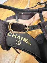 Load image into Gallery viewer, Chanel 18C 2018 Cruise Resort Satin Black Stiletto Pearl Slingback Heels EU 38C US 8/8.5