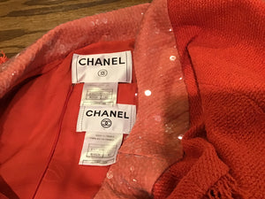Chanel 08C Resort Cruise Coral Fringe Dress Jacket Tweed Sequin Set FR 42 US 8/10