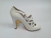 Load image into Gallery viewer, Chanel White Patent Leather Quilted Gold Mary Jane Wedge Strap Heels 07A Novelty Buckled Pumps EU 39 US 8/8.5
