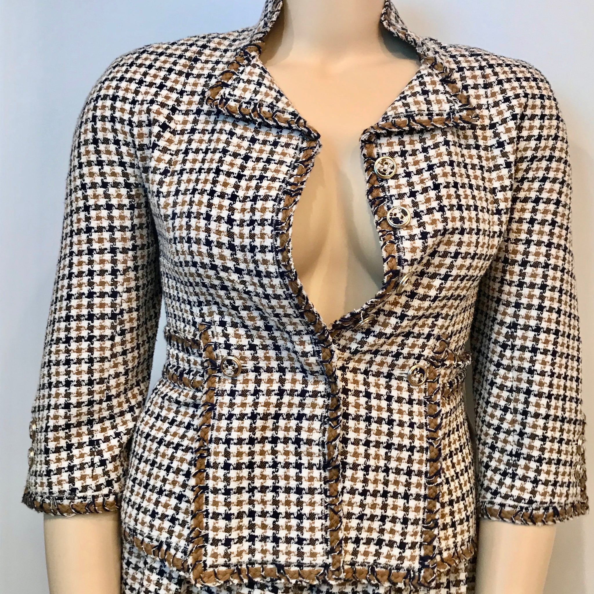 Chanel 08P, 2008 Spring 2 piece plaid tweed skirt suit jacket set