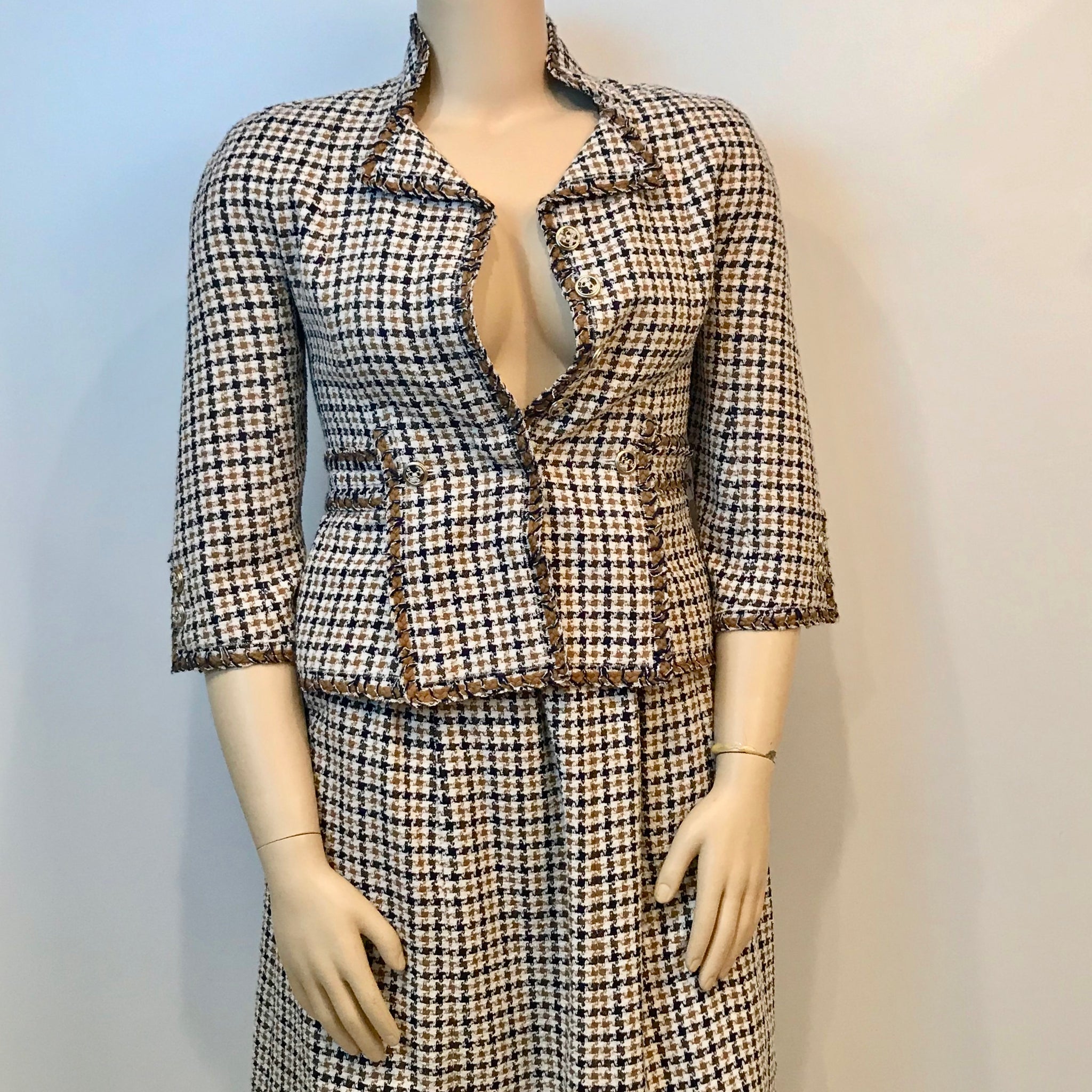 Chanel 08P, 2008 Spring 2 piece plaid tweed skirt suit jacket set size –  HelensChanel