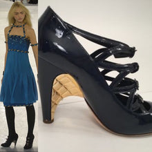 Load image into Gallery viewer, Chanel Navy Blue Patent Leather Quilted Gold Mary Jane Wedge Strap Heels 07A 2007 Fall Novelty Buckled Pumps EU 38 US 7/7.5