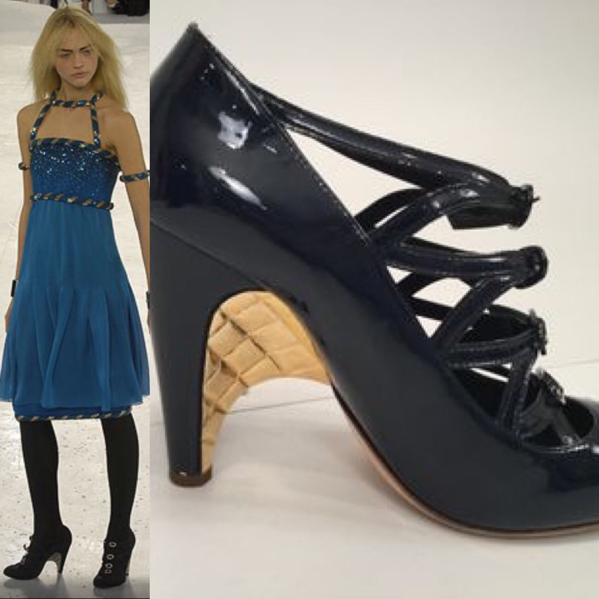 CHANEL Navy Blue Patent Leather and Gold Pumps size 38 1/2 – JDEX