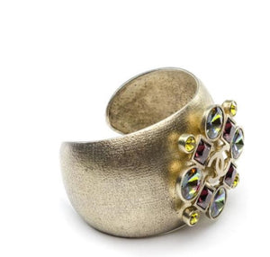 Rare Chanel 03A 2003 Fall brushed gold jeweled cuff bracelet