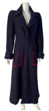 Load image into Gallery viewer, Chanel Vintage 97A 1997 Fall Navy Blue w Red Trim Long Heavy Wool Winter Coat FR 38 US 4