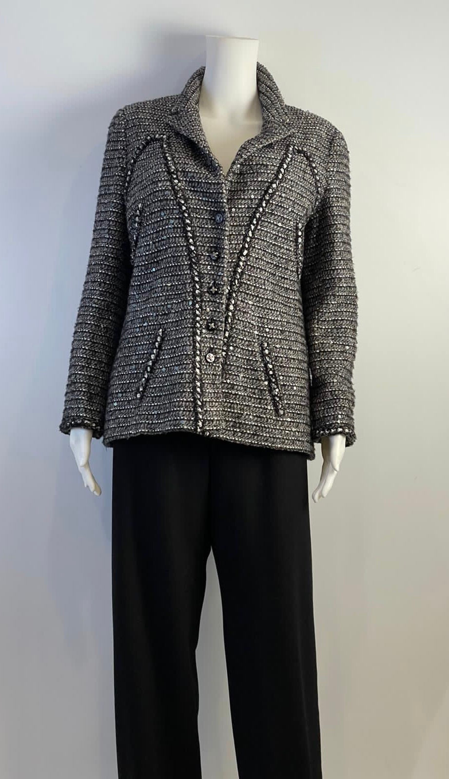 Chanel Black And White Tweed Suit With Spots