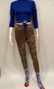 Chanel 12A, 2012 Paris Bombay Fall Stretchy Gold Metallic Pants Leggings FR 38 US 4/6