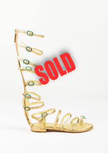 CHANEL Column Gold Leather Heels Sandals Gladiator Women's - ShopperBoard