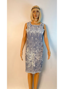 HelensChanel Chanel 14p 2014 Spring Navy Blue White Geometric Sheath Dress FR 40 US 6/8