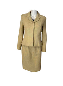 Chanel Boutique Cotton Boucle Yellow Green Skirt Blazer Jacket Suit Set US 4/6