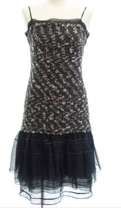 Vintage Chanel 04A, 2004 Fall Tweed Black multicolor Mini spaghetti strap Dress FR 36 US 4/6