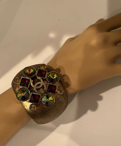 Rare Chanel 03A 2003 Fall brushed gold jeweled cuff bracelet