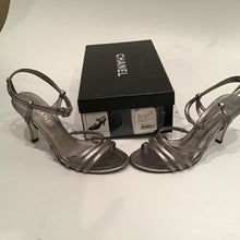 Load image into Gallery viewer, Chanel 05P 2005 Spring Metallic Silver Pewter Strap Sandal Leather Heel Pumps EU 36 US 5.5