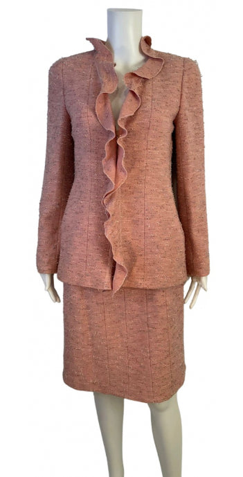 CHANEL, Skirts, Vintage Chanel 99 Claudia Schiffer Ad Campaign Runway  Pink Tweed Skirt Suit