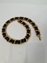 Load image into Gallery viewer, 95A Chanel Vintage Rare black leather gold metal chain belt necklace Accessory Small Sz 2