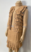 Load image into Gallery viewer, Vintage Chanel 01A, 2001 Fall Ruffle Beige Tan Leather Skirt Vest Dress Suit Set FR 36 US 4/6