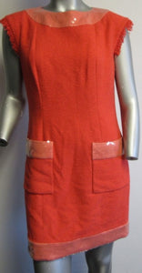 Chanel 08C Resort Cruise Coral Fringe Dress Jacket Tweed Sequin Set FR 42 US 8/10