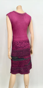 Chanel knit Pink raspberry navy blue gray Dress FR 42 US 6/8
