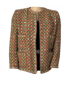 Rare Vintage Chanel 02P, 2002 Spring Heavy Green Pink Tweed Multicolor Jacket FR 46 US 16