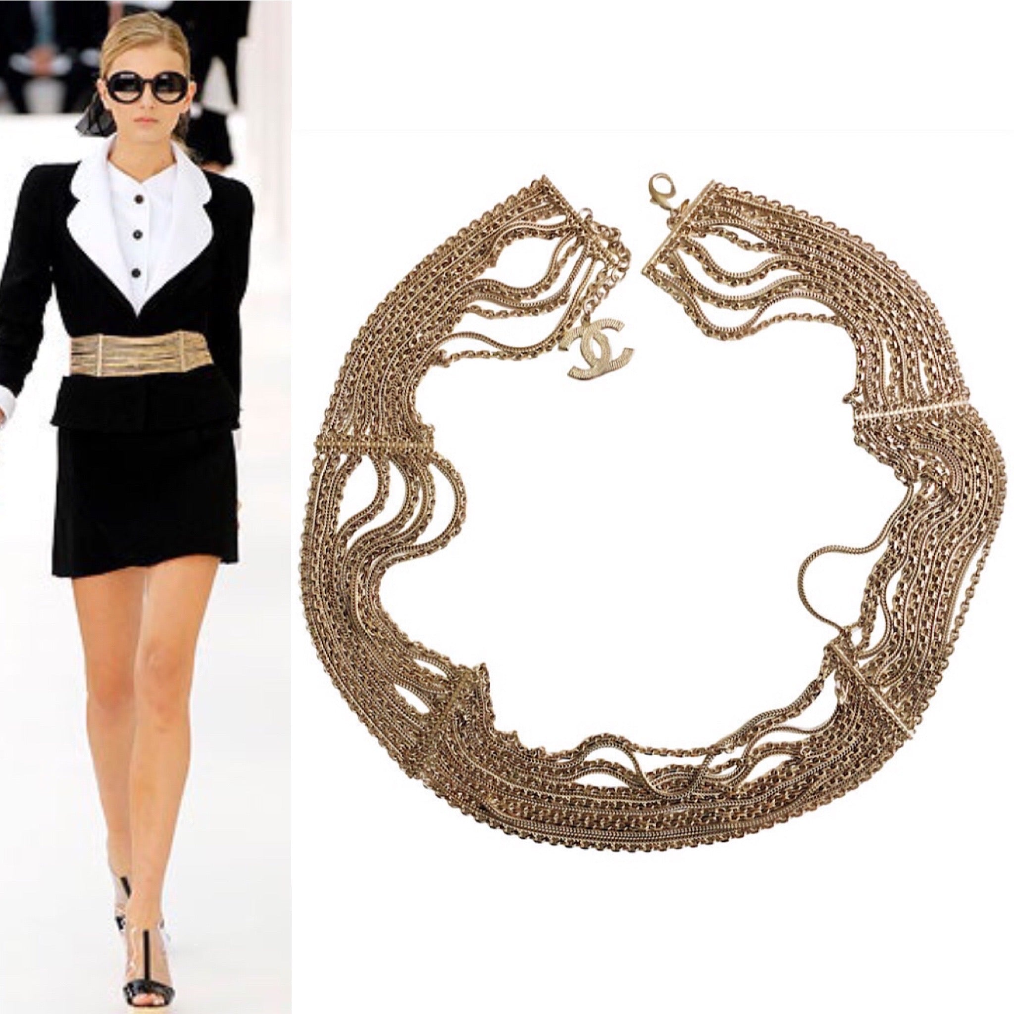 Chanel Gold Tone-pearl Double Strand Cc Logo Long Necklace