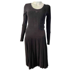 Chanel 05A Black Long Sleeve Ribbed CC Logo Sweater Dress FR 38 US 4/6