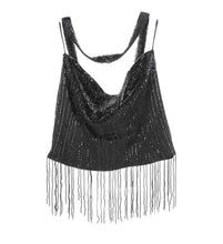 Load image into Gallery viewer, Vintage Chanel 00A, 2000 Fall Autumn Black Tassel Beaded Tube Camisole Top Blouse FR 40 US 4