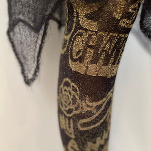 Chanel 19A 2019 Paris New-York Black Gold Hosiery Stockings Tights Sz Medium