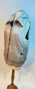 Chanel Silver Grey Zip Up Hooded Puffer Vest FR 42