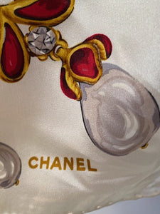 Large Vintage Chanel Jewel Multicolor Print Silk Scarf