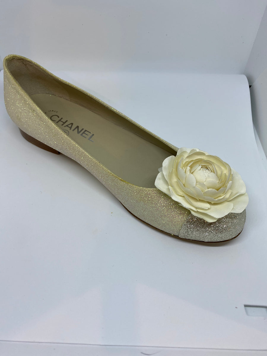 CHANEL Camellia Ballet Shoes EU 38.5 US 37.5 Flats Black Leather