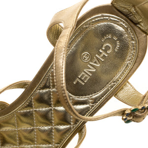Chanel 15P 2015 Spring Gold Leather Gladiator Strap Sandals with stones EU 39.5
