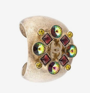 Rare Chanel 03A 2003 Fall brushed gold jeweled cuff bracelet