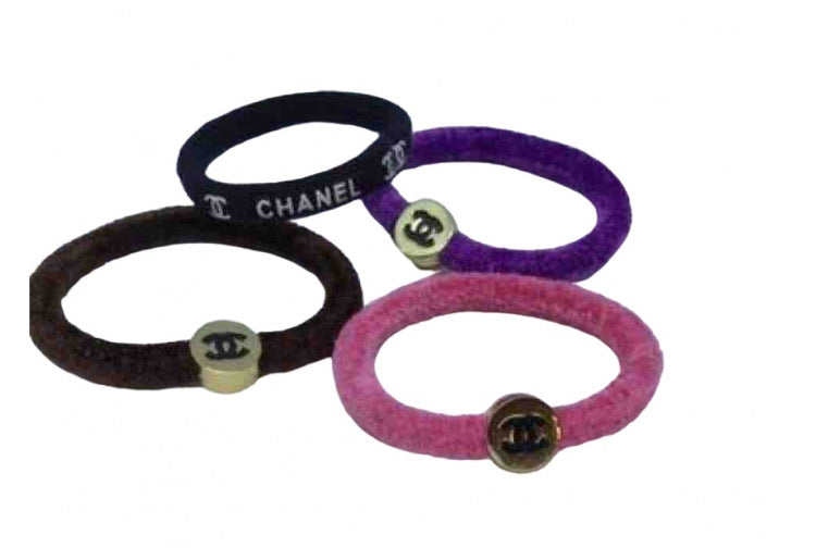 CHANEL 16V BLACK elasticized Chanel hair tie Pearl Gold CC LOGO BOX