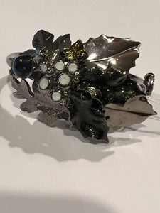 Rare Chanel 05A 2005 Fall Cuff Bracelet Gunmetal with Leaves and Opalescent Stones