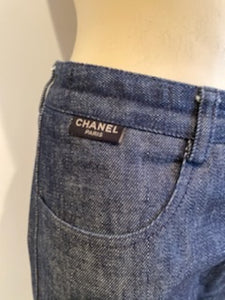 Vintage Chanel 99P, 1999 Spring denim blue jeans pants trousers FR 38
