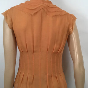 Vintage Chanel 04P, 2004 Spring Silk peach orange sleeveless top Blouse FR 40 US 4/6