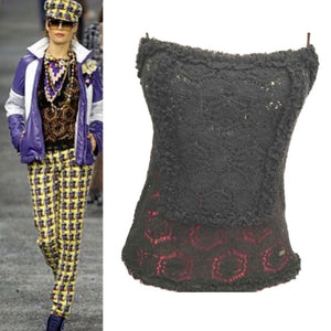Chanel Vintage 04A 2004 Fall Autumn Crochet Camisole Black Tank Top FR 38 US 4/6