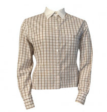 Load image into Gallery viewer, Vintage Chanel Brown Plaid Collar CC Logo Boyfriend Top Blouse US 12