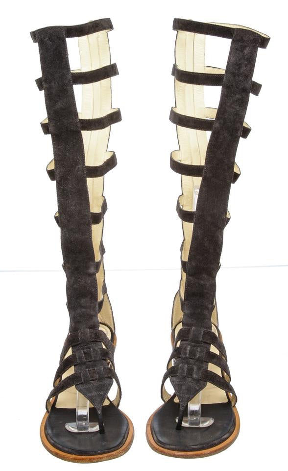 Dejlig vulgaritet Asien Chanel Gladiator 15S 2015 Summer Strap Flat Sandal Boots Dark Grey Sue –  HelensChanel