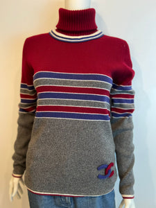 Chanel 09A 2009 Fall Long Sleeve Soft Cashmere Stripes Turtleneck Sweater FR 44 US 8/10