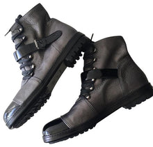 Load image into Gallery viewer, Chanel 05, 2005 metallic Grey black patent leather biker combat short ankle boots boots EU 37 US 6/6.5