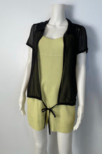 Load image into Gallery viewer, Chanel 2004 Cruise 04C Black Silk Chiffon Short Sleeve Sheer Drawstring Blouse Top FR 36 US 2/4