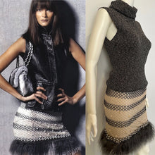 Load image into Gallery viewer, Rare New with Tags Chanel 03A 2003 Fall Beige Brown Pearl Feather Trim Mini Skirt  FR 38
