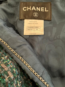 Chanel 12A 2012 Fall Tweed Sequin Green Jacket FR 34 US 2