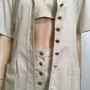 1980 Vintage Chanel Khaki Safari Shorts Cropped Bra Top Jacket Cotton Extremely Rare 3 Piece Set US 4/6