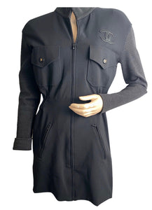 Vintage CHANEL 6 38 Boutique Dress Black Silk Pleated Empire Waist Logo  Buttons