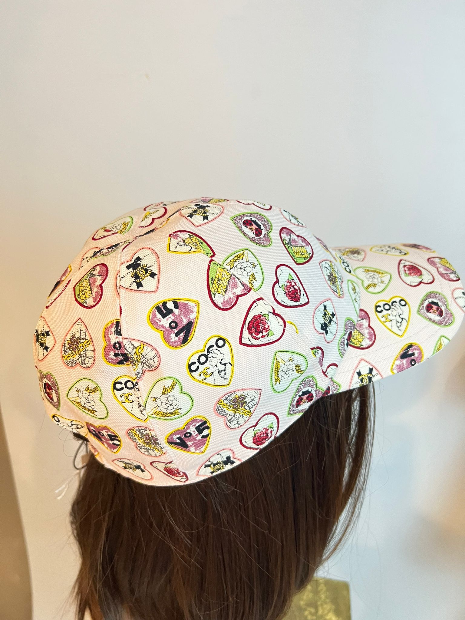 Chanel 06p, 2006 Spring CC Coco Logo Hearts Pink Multicolor Cotton Hat Baseball Cap