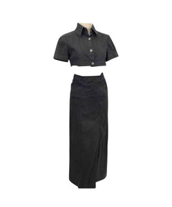 Rare Chanel 2006 Spring Cotton Denim crop top skirt set US 4